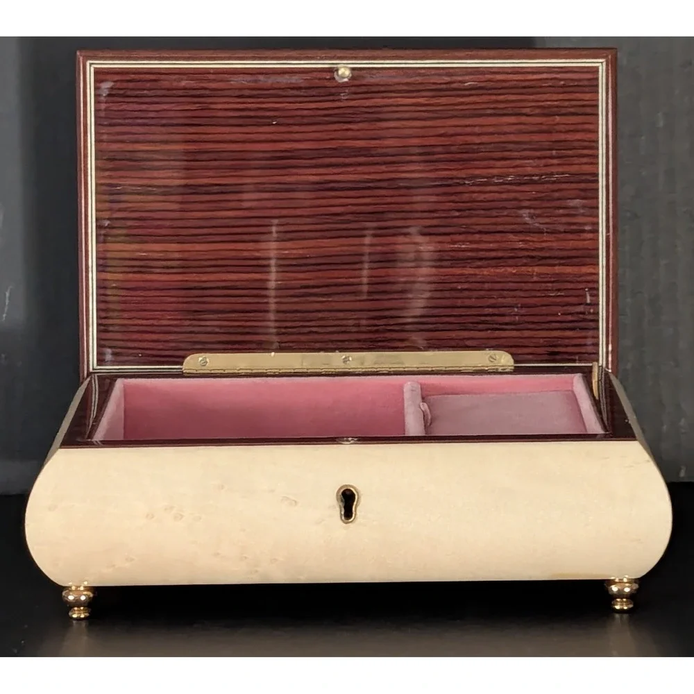 Vtg 1970s Italian Floral Marquetry Jewelry Music Box Works 